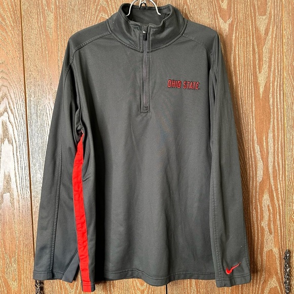 Nike Ohio State Buckeyes Sweater Men's Medium Gray & Red Pullover 1/4 Zip Sports - Picture 1 of 13